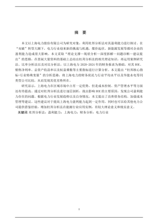 26年WH金融学 基于杜邦分析法的上海电力股份有限公司盈利能力分析11.5-AI11.06-约20611字符.docx