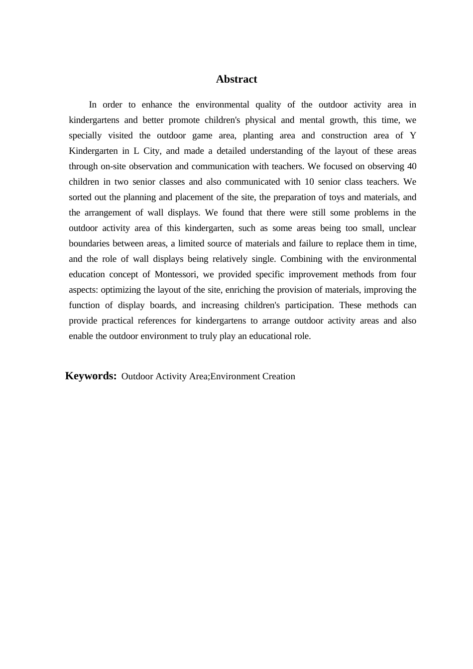 26年WH学前教育 幼儿园户外活动区环境创设的现状及对策研究——以L市Y园为例5.0-AI1.84-约18239字符(18943字).docx_第3页