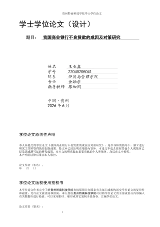 26年WH金融学 我国商业银行不良贷款成因与对策研究14.42-AI9.41-约13003字符.docx