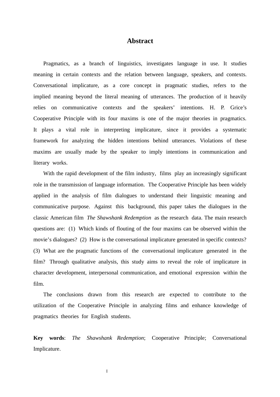 26年WH英语 合作原则视角下 《肖申克的救赎》会话含义分析 An Analysis of Conversational Implicature in The Shawshank Redemption from the Perspective of the Cooperative Principle2.68-AI24.25-约46469字符.docx_第1页