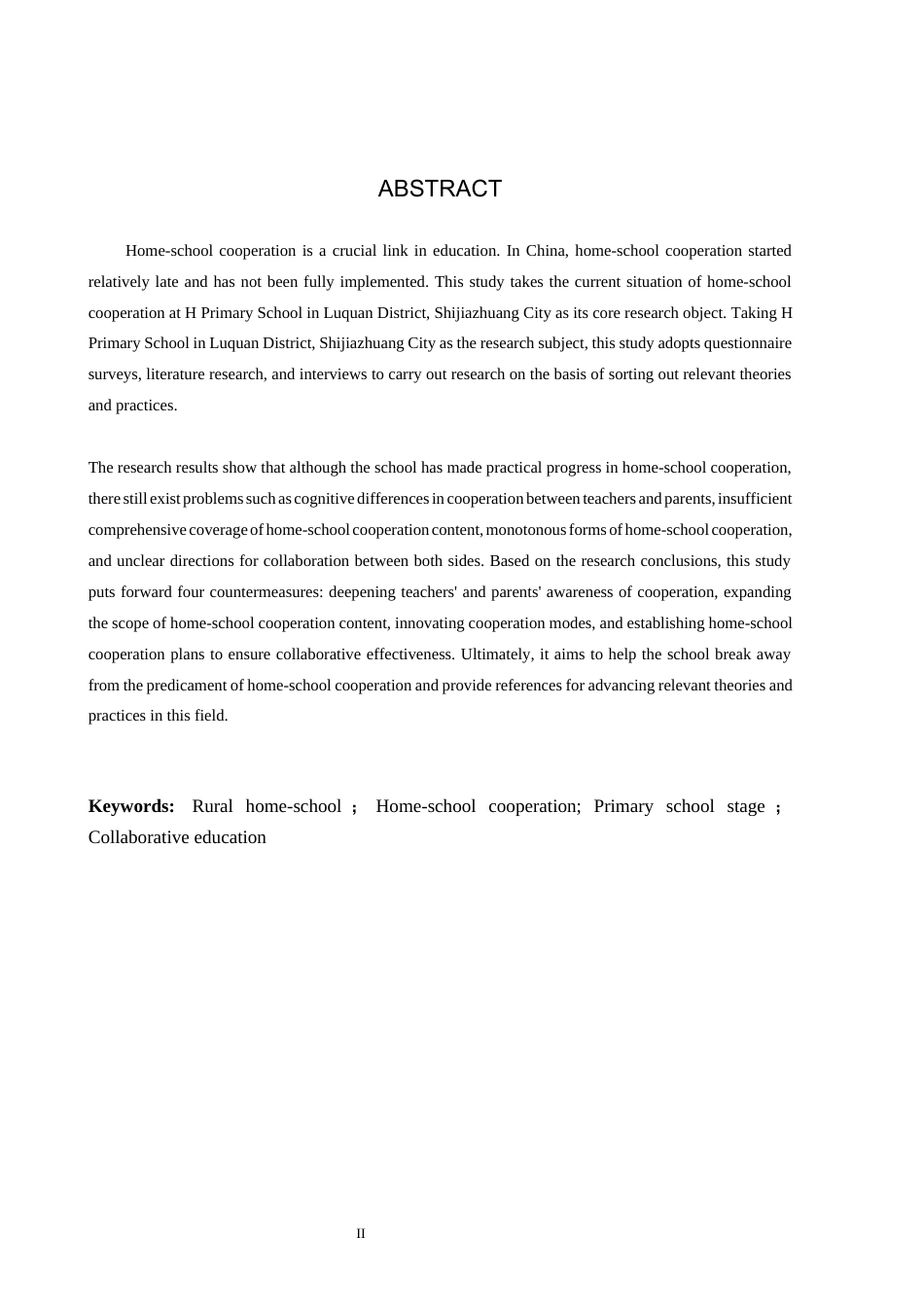 26年WH教育学 X19.14-AI6.79乡村小学家校合作的现状与对策研究——以石家庄市鹿泉区H小学为例(13812字).docx_第2页