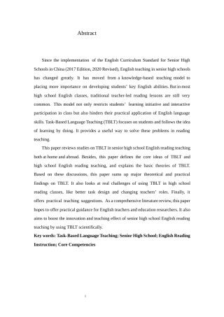 26年WH26年WH英语 A Literature Review on the Application of Task-based Language Teaching in Senior High School English Reading Classrooms5.03-AI18.7-英语任务型语言教学在高中英语阅读课堂中应用的文献综述5.03-AI18.7-约50968字符.docx