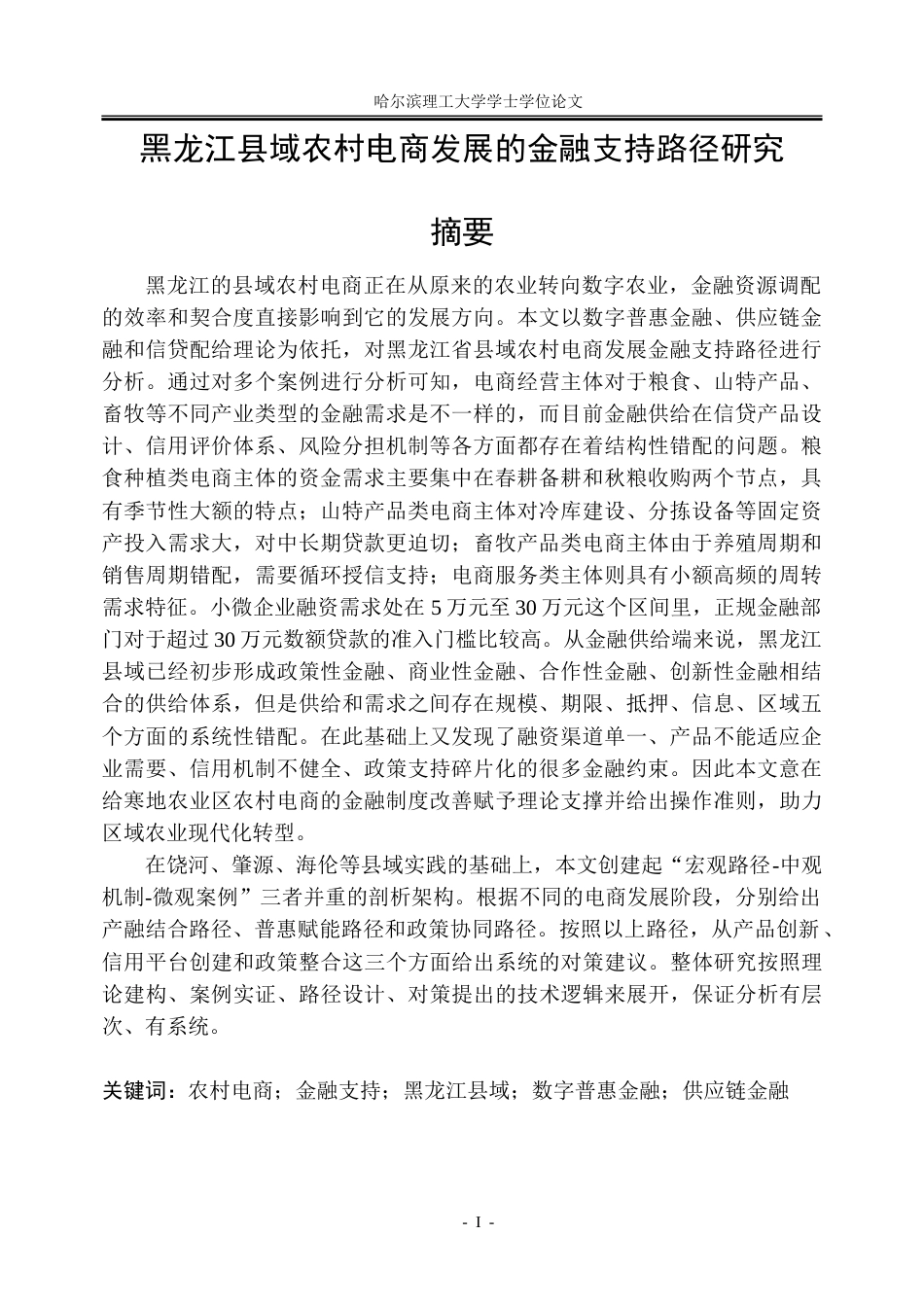 26年WP金融学 黑龙江县域农村电商发展的金融支持路径研究5.66-AI15.29-约42049字符(35562字).doc_第1页