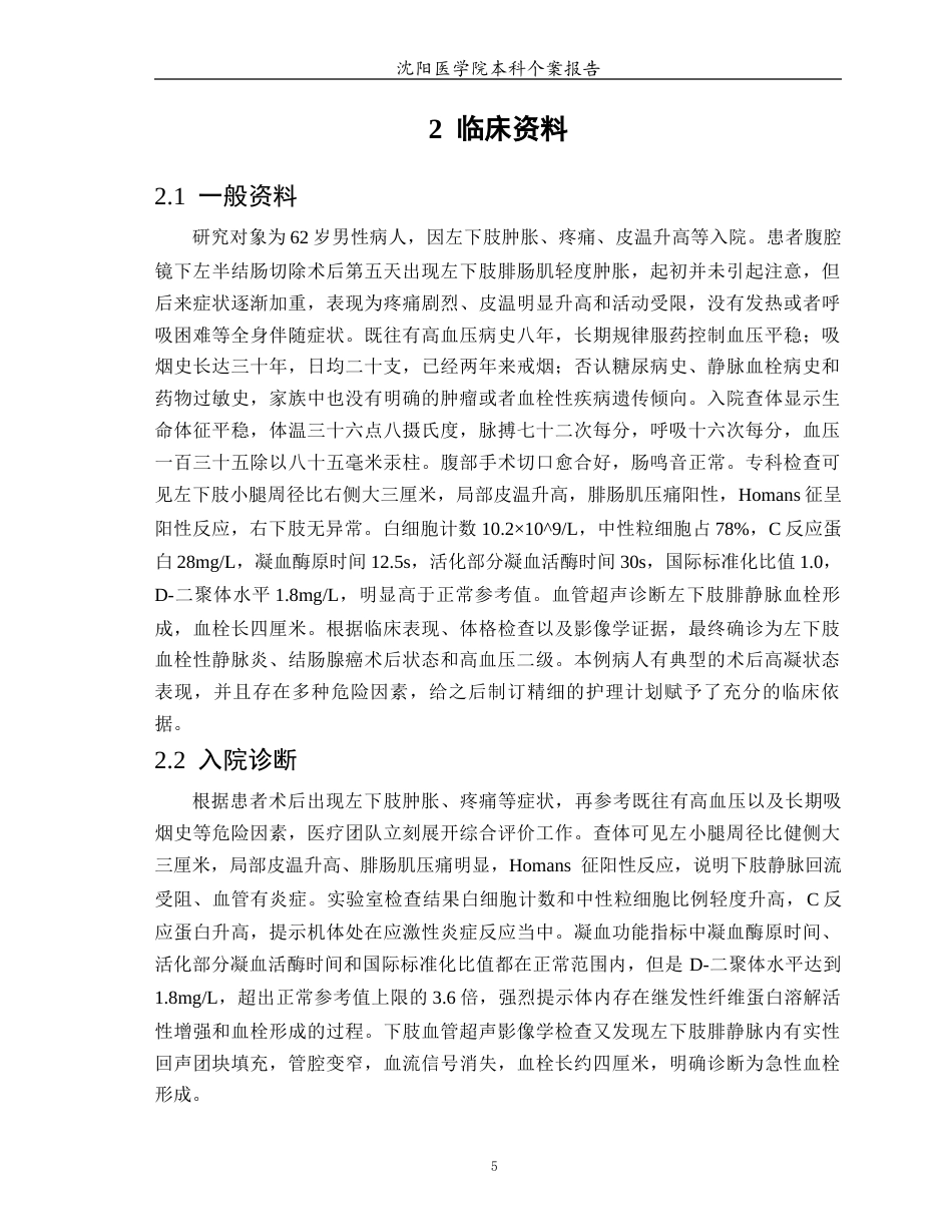 26年WP护理学 1例结肠肿瘤术后下肢血栓性静脉炎患者的护理3.96-AI(个案报告)(14013字).docx_第6页