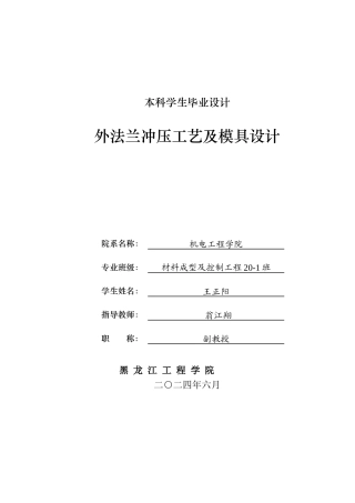 2024材料成型及控制毕设一套(论文+PDF图纸)外法兰冲压工艺及模具设计.zip