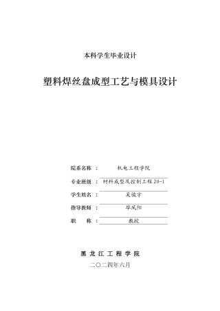 2024材料成型及控制毕设一套(论文+SolidWorks数字三维模型+CAD图纸)塑料焊丝盘成型工艺与模具设计.zip