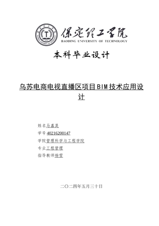 2024工程管理毕设一套(论文+BIM建模型源文件rvt+漫游视频+碰撞报告)乌苏电商电视直播区项目BIM技术应用设计定稿.zip