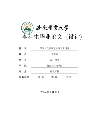 2026环境工程一套 某项目含酸废水处理工艺设计24.43-AI通过(论文+CAD二维图纸总平面高程布置图A2O生化池调节池)定稿.zip