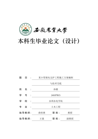 2026土木工程一套 某小型基坑支护工程施工方案编制与技术交底11.0-AI通过(论文+CAD二维图纸+utoCAD图纸平面布置图剖面图构造详图剖面图)定稿.zip