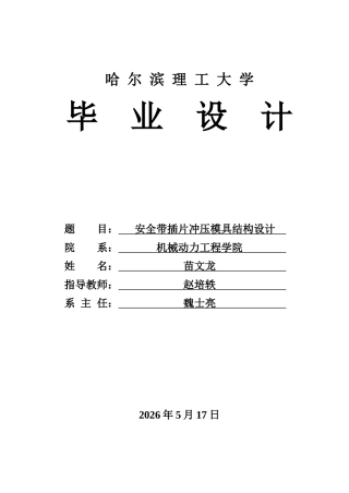 2026机械工程一套 安全带插片冲压模具结构设计 (论文+图片+PDF图纸)定稿.zip
