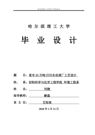 2026环境工程一套 某市25万吨日污水处理厂工艺设计24.81-AI20.04(论文+CAD二维图纸池平面剖面三视图)定稿.zip