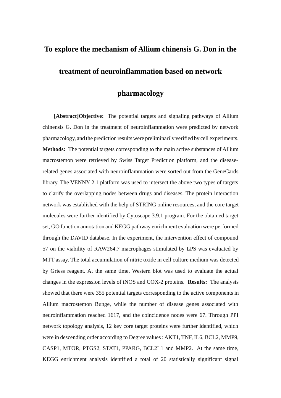26年WP药学 基于网络药理学探究薤治疗神经炎症的作用机制20.47-AI(15587字).docx_第4页