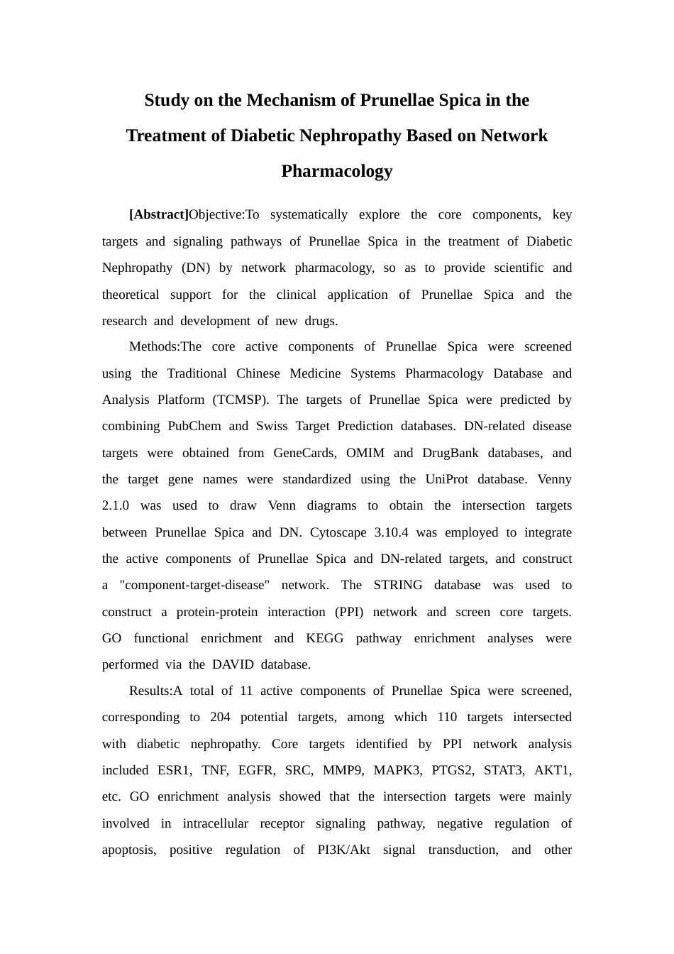 26年WP药物制剂 基于网络药理学分析夏枯草治疗糖尿病肾病的作用机制研究22.31-AI(12372字).docx_第3页