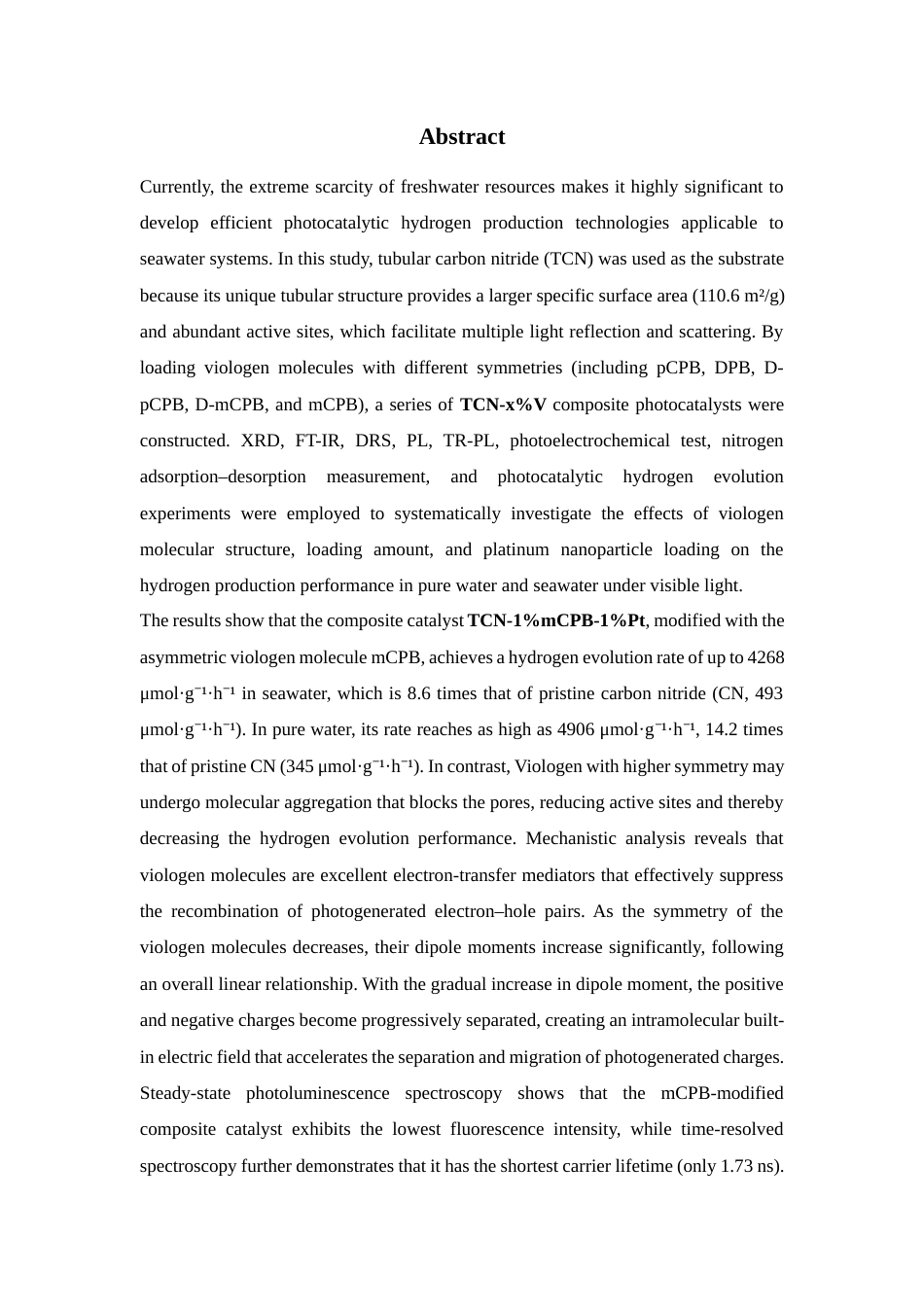 26年WP 调节紫精分子对称性对氮化碳基光催化裂解水产氢性能的构效关系探究最终稿(13532字).docx_第2页