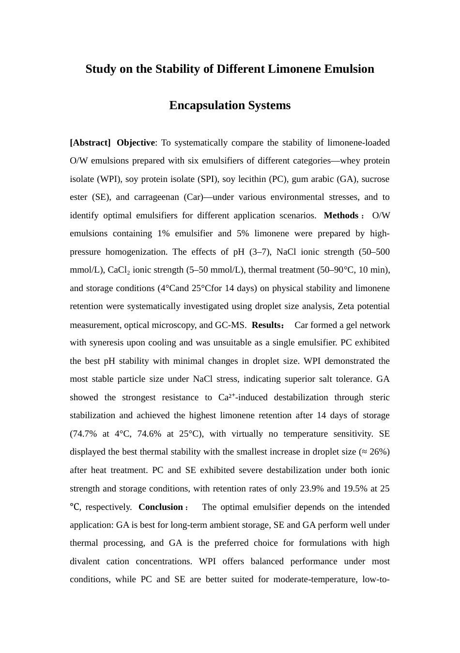 26年WP中药制药 不同柠檬烯乳化包埋体系稳定性研究2.82-AI(14915字).docx_第5页