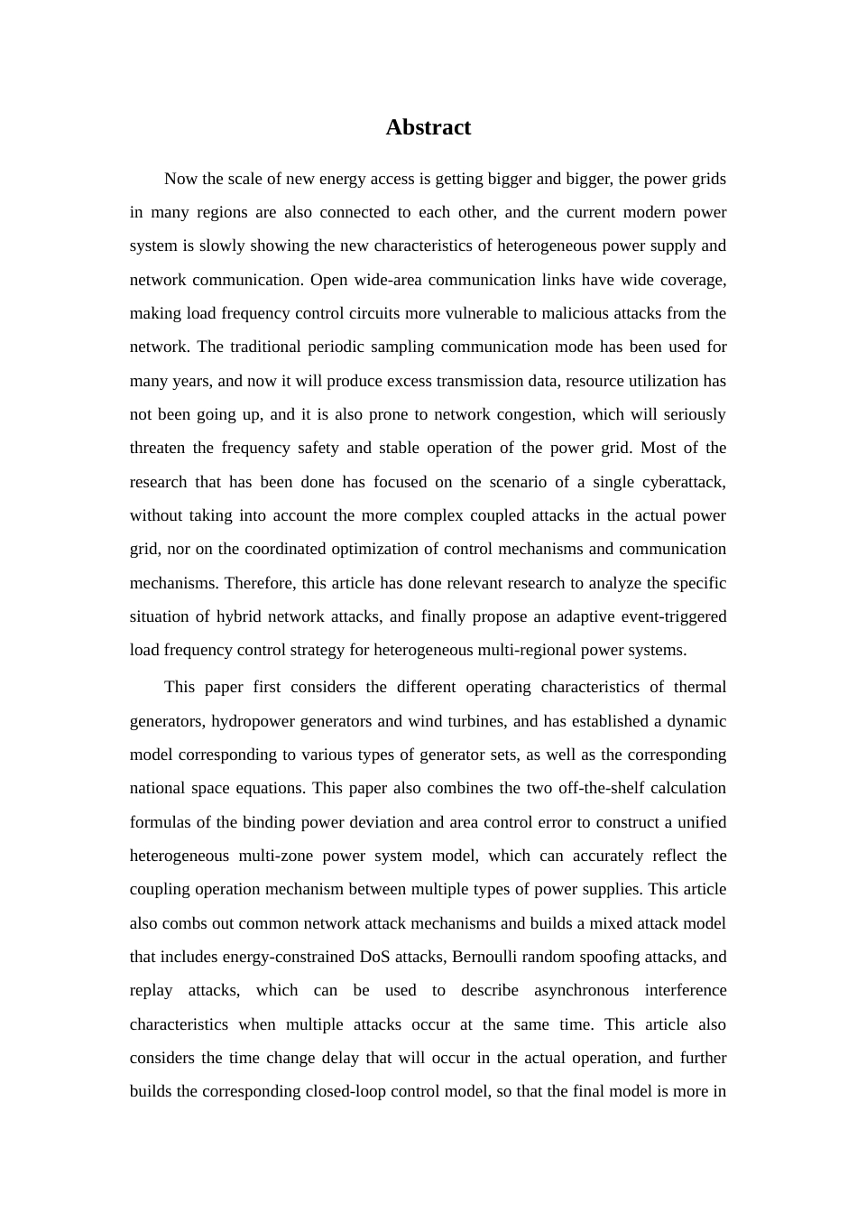 26年WP 关键词：自适应事件触发；异构多区域电力系统；混合网络攻击；负荷频率控制；Abstract最终稿(19656字).docx_第3页