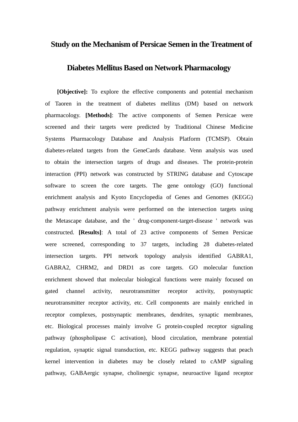 26年WP药学 基于网络药理学分析桃仁治疗糖尿病的作用机制研究24.4-AI(8752字).docx_第3页