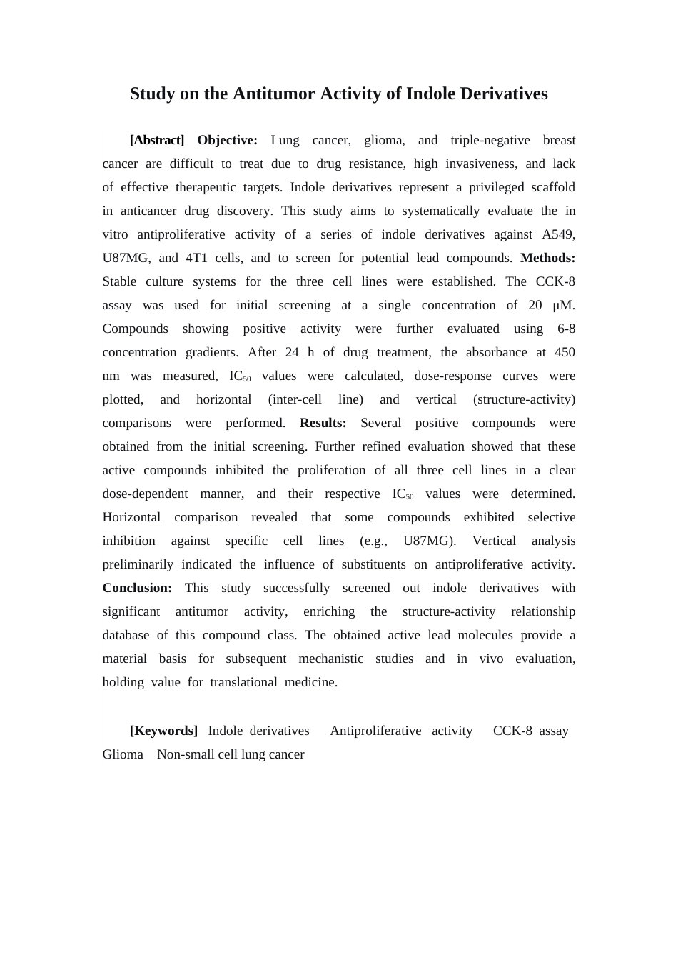 26年WP药物制剂 吲哚衍生物的抗肿瘤活性研究16.34-AI28.02(12357字).docx_第3页