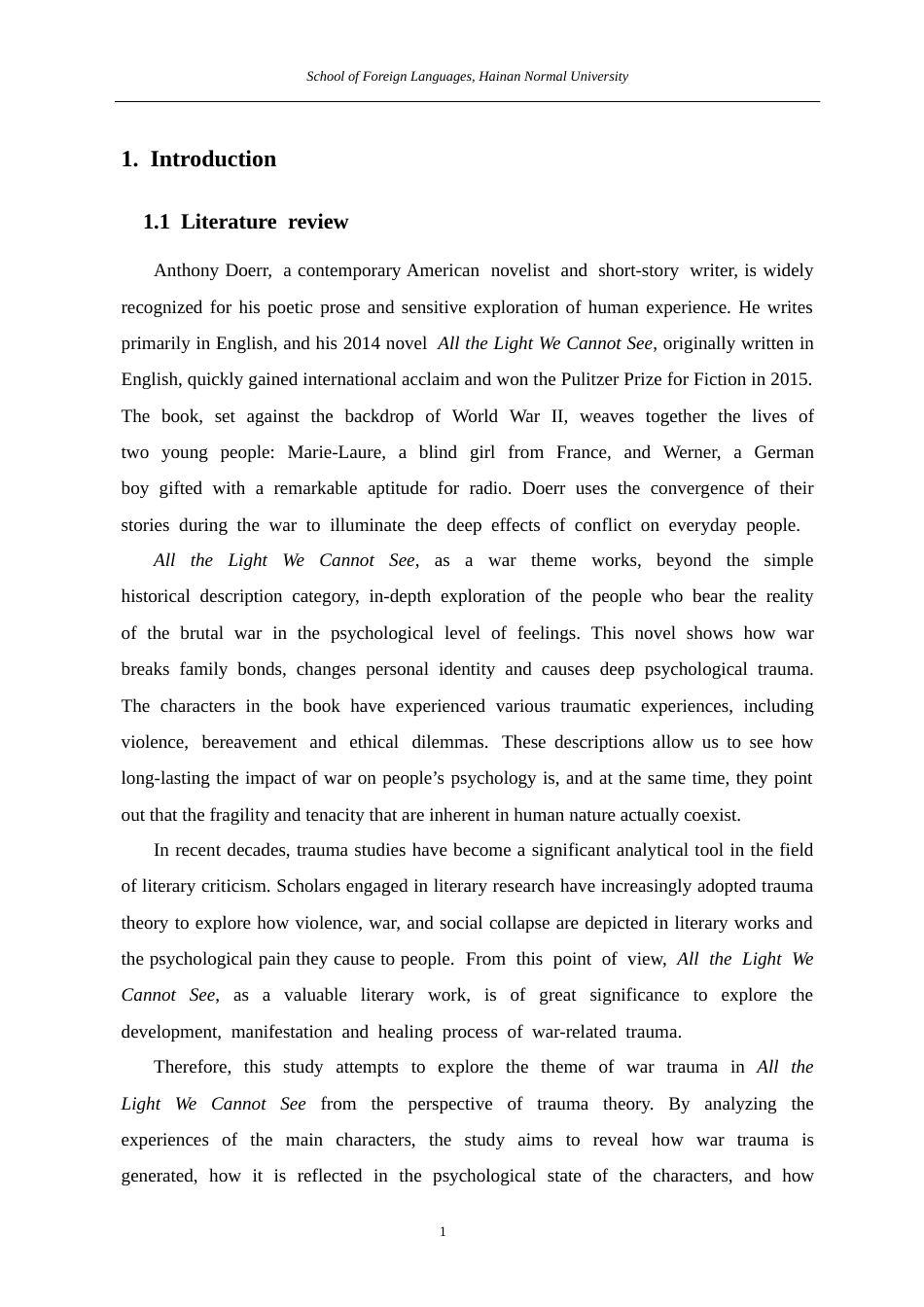 26年WH英语本科 所有我们看不见的光》中的创伤研究 hesisSubmittedtoFacultyofSchoolofForeignLanguages,HainanNormalUniversityinPartia终稿-全日(7845字).docx_第4页