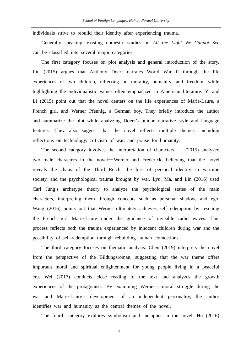 26年WH英语本科 所有我们看不见的光》中的创伤研究 hesisSubmittedtoFacultyofSchoolofForeignLanguages,HainanNormalUniversityinPartia终稿-全日(7845字).docx_第5页