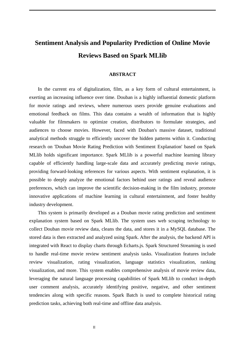 26年CH数据科学与大数据 基于 Spark MLlib 的网络电影评论情感分析与流行预测-终稿全日制(19739字).docx_第2页