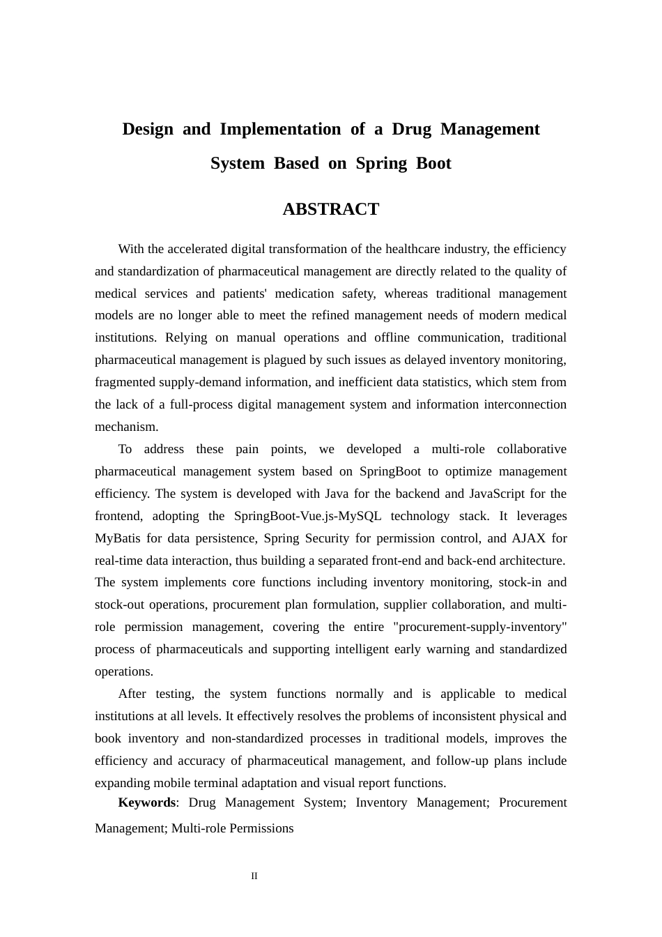 26年CH计算机科学 基于Spring Boot的药物管理系统的设计与实现终稿全日制(21718字).docx_第2页