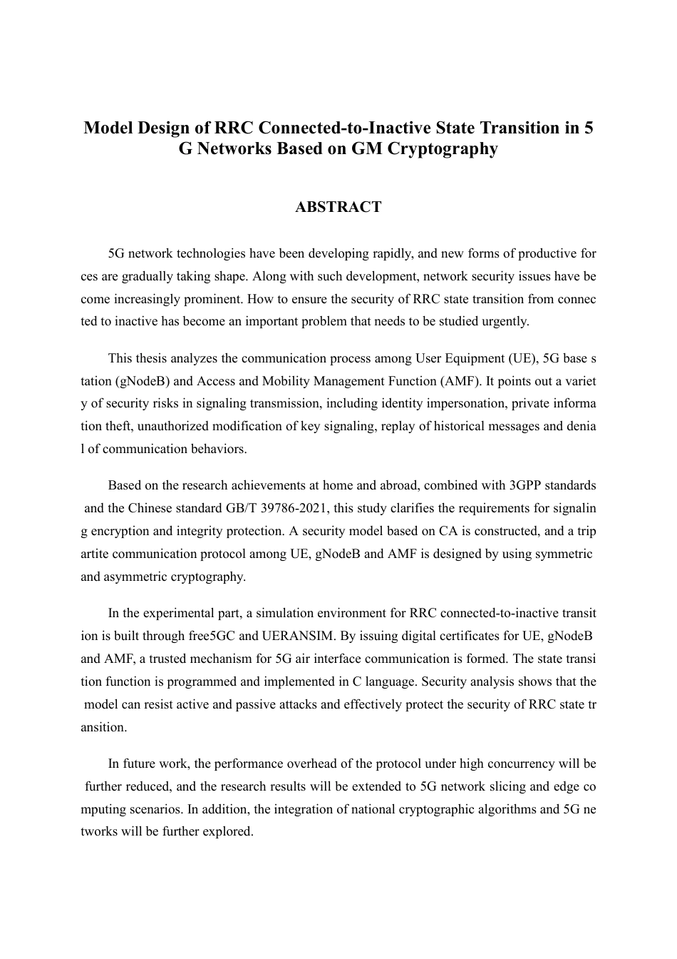 26年CH通信工程 基于国密技术的5G网络RRC连接态向去激活态转换流程模型设计终稿全日制-约21505字符.pdf_第2页