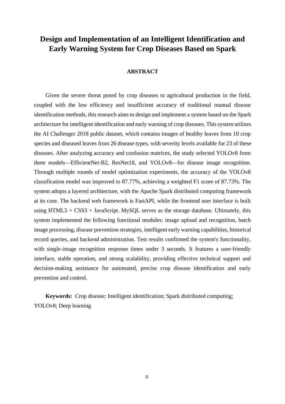26年CH数据科学与大数据 基于Spark农作物病害智能识别与预警系统设计与实现-终稿全日制(25799字).docx_第2页