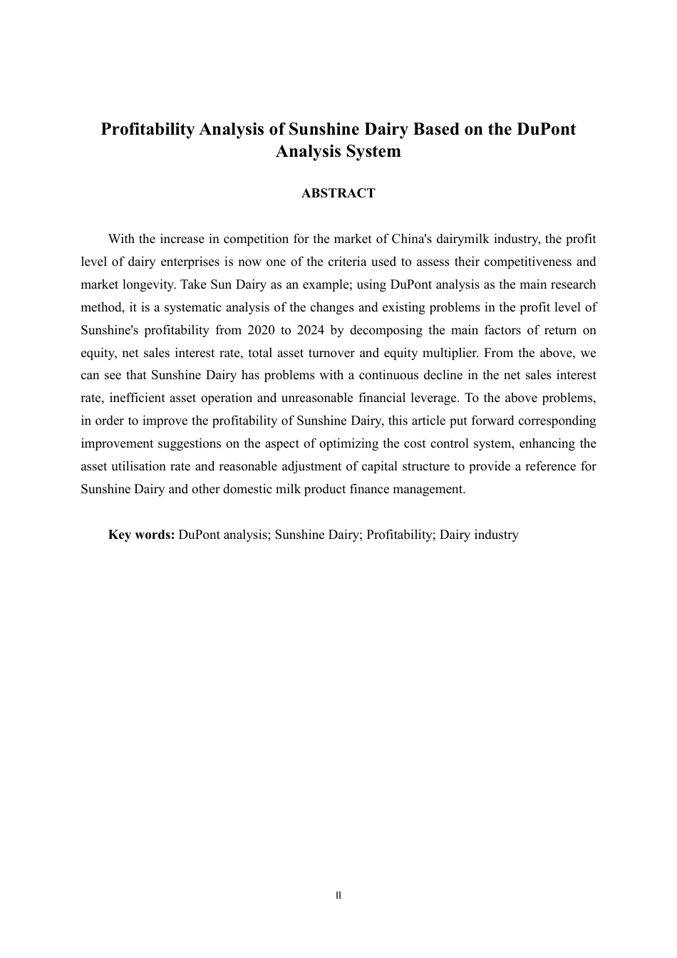 26年CH基于杜邦分析法的阳光乳业盈利能力分析-约20052字符.pdf_第2页
