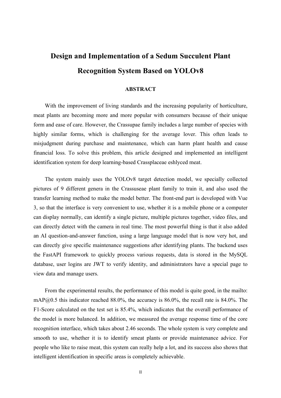 26年CH智能科学与技术 基于YOLOv8景天科多肉植物识别系统的设计与实现-终稿全日制-约29992字符.pdf_第2页