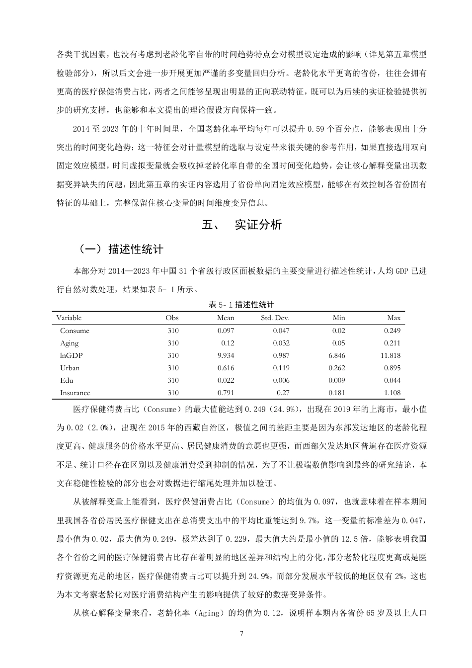 26年CH经济学 基于省级面板数据的人口老龄化对医疗保健消费占比的影响研究-终稿全日制-约19569字符.pdf_第10页