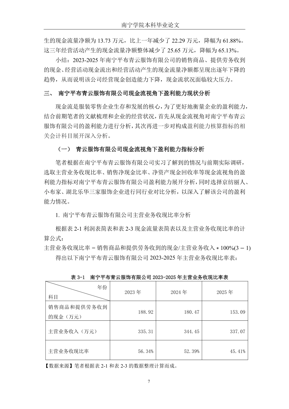 26年CH会计学 现金流视角下南宁平布青云服饰有限公司盈利能力分析与对策研究终稿全日制-约24965字符.pdf_第10页