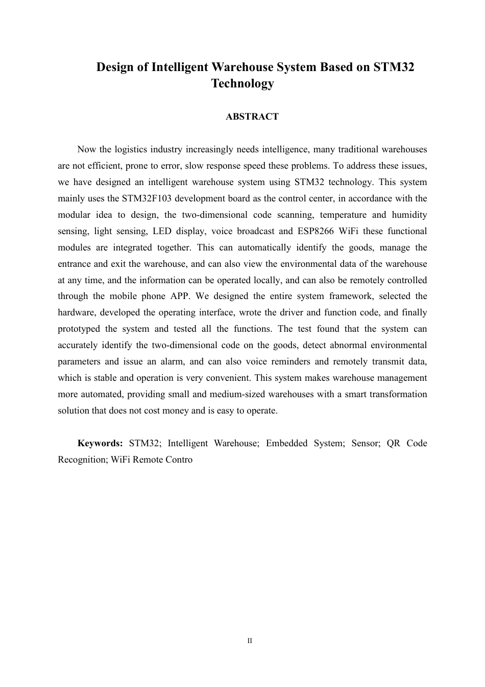 26年CH机器人工程 基于STM32技术的智能仓储系统设计终稿全日制-约18696字符.pdf_第2页