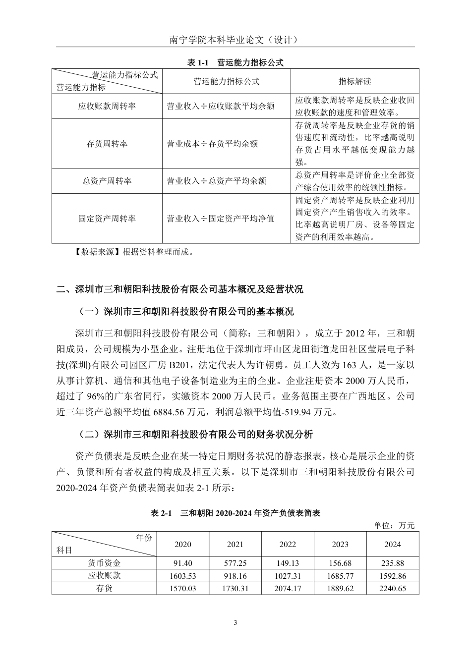 26年CH会计学 小型制造业企业营运能力分析——以深圳市三和朝阳科技股份有限公司为例终稿全日制-约22368字符.pdf_第6页