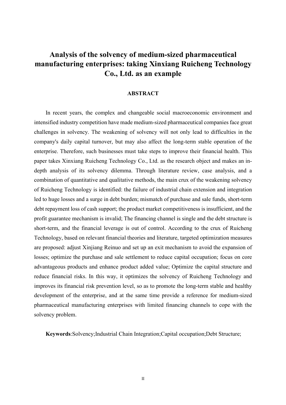 26年CH会计学 中型医药制造企业偿债能力分析——以新乡瑞城科技股份有限公司为例终稿全日制-约19096字符.pdf_第2页