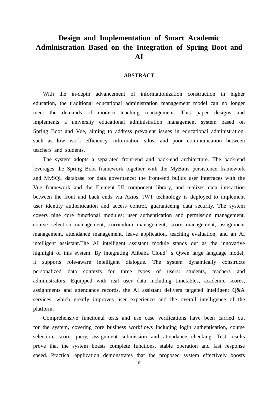 26年CH计算机科学 基于Spring Boot与AI 融合的智慧教务系统的设计与实现终稿全日制(23065字).docx_第3页