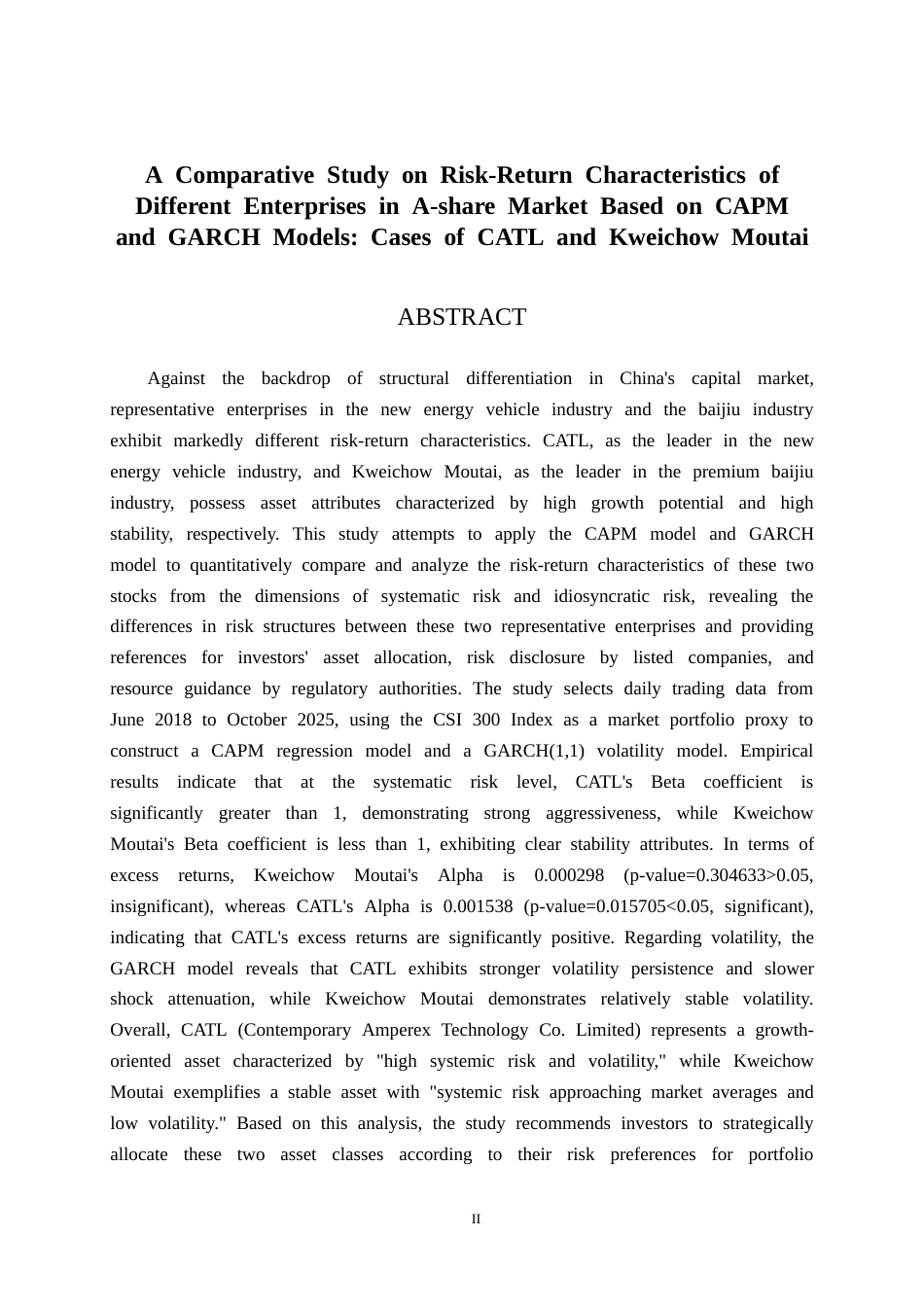 26年CH金融科技 基于CAPM与GARCH模型的A股不同企业风险收益特征对比研究——以宁德时代与贵州茅台为例终稿全日制(19010字).docx_第3页