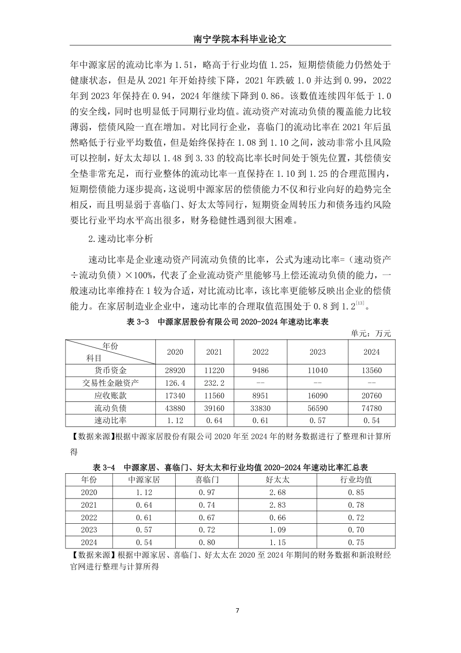 26年CH会计学 中型家居制造业企业偿债能力分析——以浙江中源家居股份有限公司为例终稿全日制-约20324字符.pdf_第10页