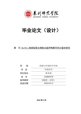 26年CH环境科学 镍镁铝氧化物联合超声降解环丙沙星的研究(14878字).docx
