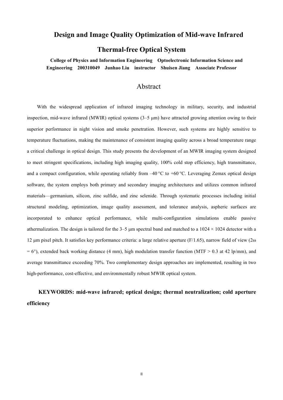 26年CH光电信息科学 中波红外无热化光学系统设计与像质优化研究学院光电工程系 -终稿全-约18143字符.pdf_第2页