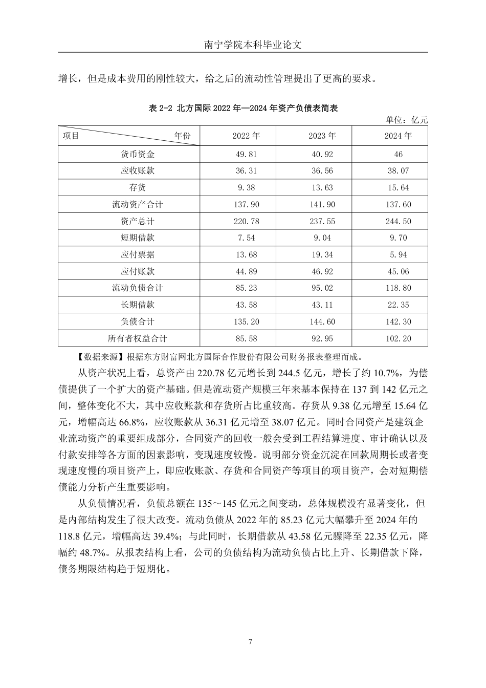 26年CH会计学 大型建筑企业偿债能力分析——以北方国际合作股份有限公司为例终稿全日制-约15051字符.pdf_第7页