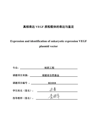 26年CH制药工程 真核表达VEGF质粒载体的表达与鉴定-终稿全日制-约25152字符.pdf