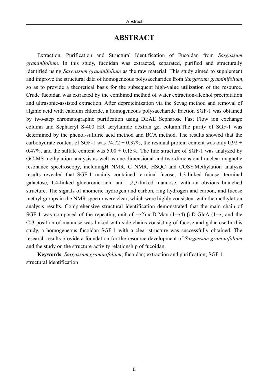 26年CH生物科学 草叶马尾藻岩藻多糖SGF-1的分离纯化及结构鉴定-终稿全日制-约17278字符.pdf_第3页