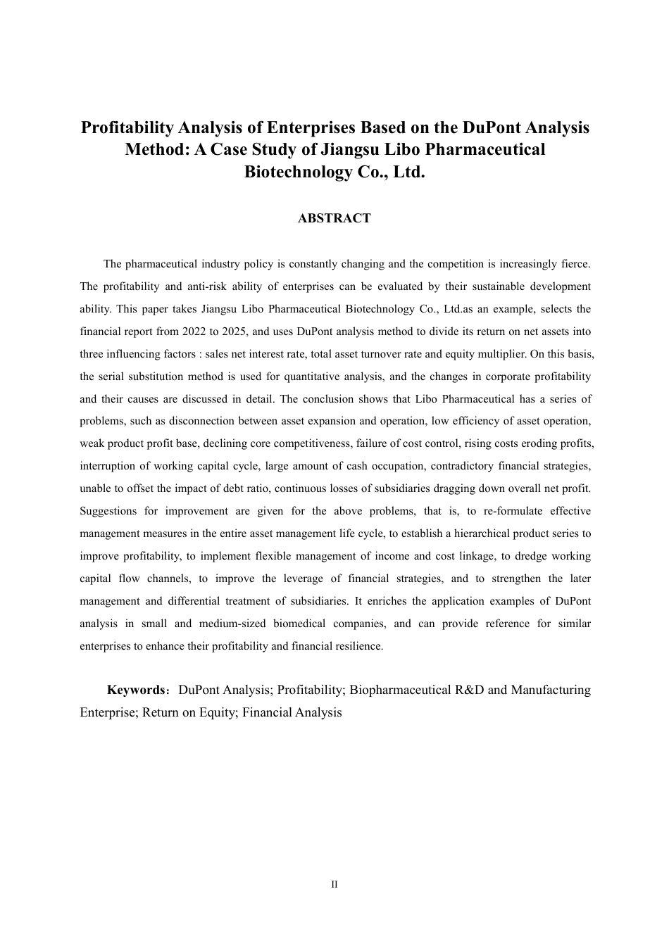 26年CH会计学 基于杜邦分析法的企业盈利能力分析 ——以江苏力博医药生物技术股份有限公司为例终稿全日制-约19361字符.pdf_第3页
