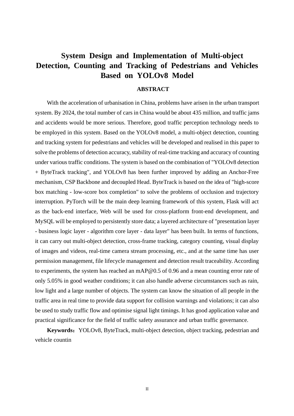 26年CH智能科学与技术 基于YOLOv8行人车辆多目标检测计数与跟踪系统的设计与实现-终稿全日制(18641字).docx_第2页