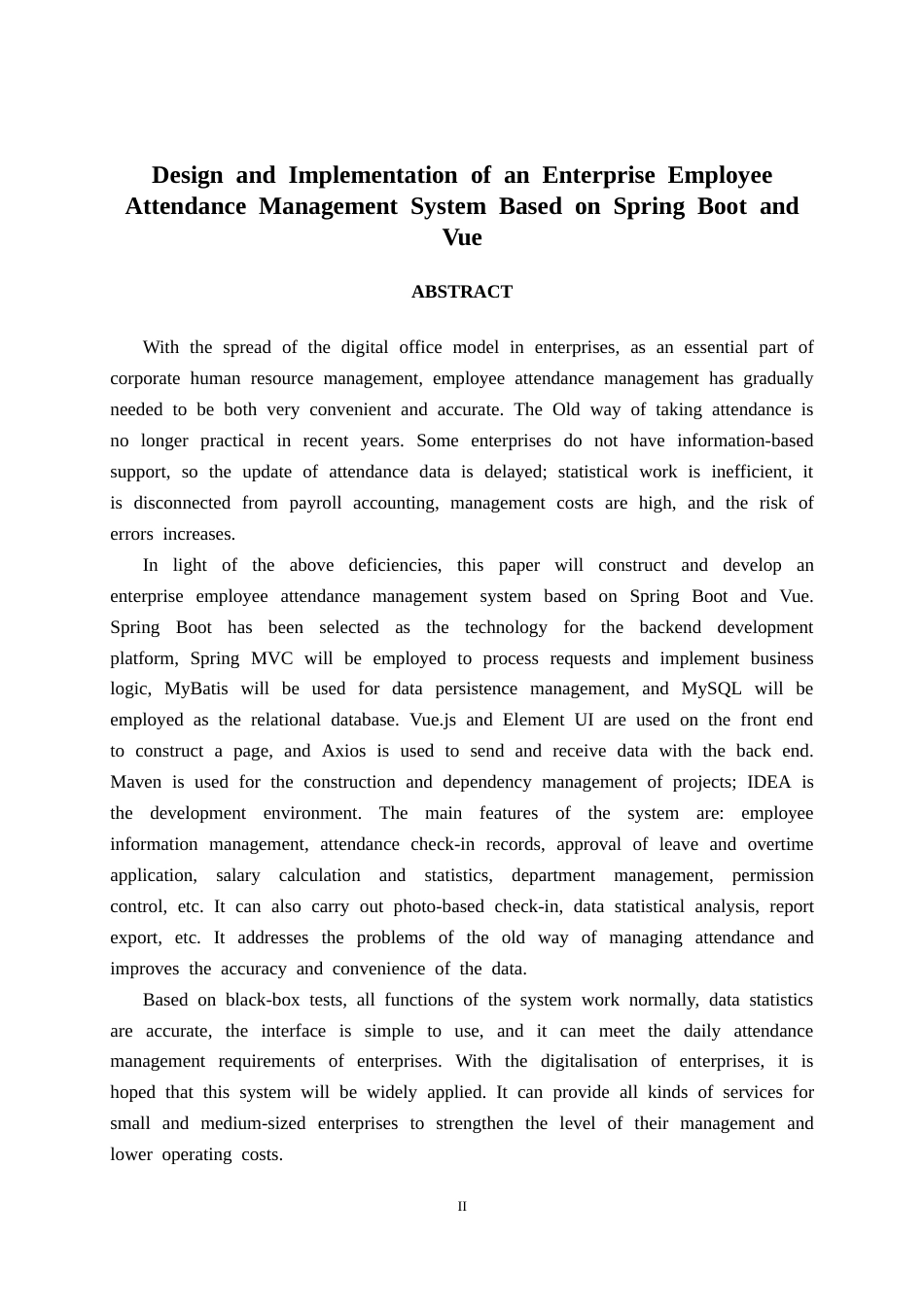 26年CH计算机科学 基于Spring Boot+Vue的企业员工考勤管理系统的设计与实现终稿全日制(25878字).docx_第2页