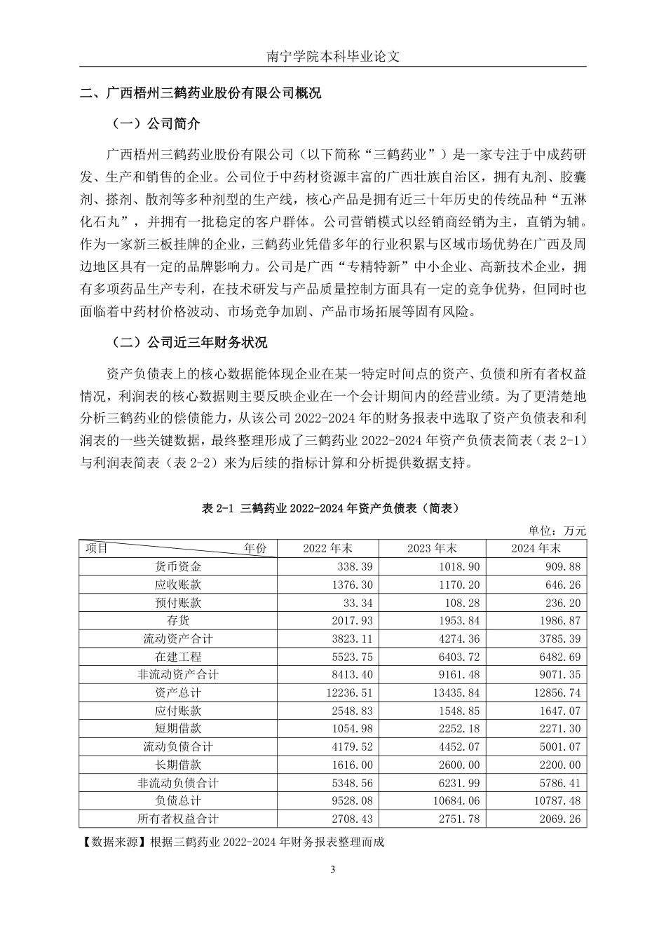 26年CH会计学 中型医药制造企业偿债能力分析——以广西梧州三鹤药业股份有限公司为例终稿全日制-约16765字符.pdf_第6页