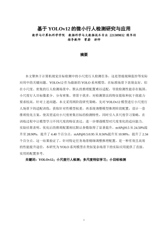 26年CH数据科学与大数据 基于YOLOv12的微小行人检测研究与应用-终稿全(17877字).docx