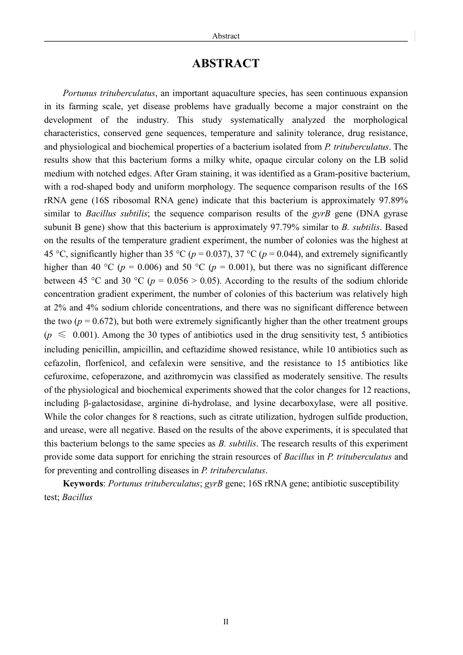 26年CH生物科学 一株三疣梭子蟹（Portunustrituberculatus）源芽孢杆菌的分离及特性分析-终稿全日制-约17530字符.pdf_第3页