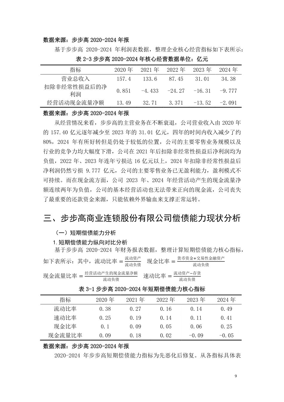 26年CH会计 大型零售企业偿债能力分析——以步步高商业连锁股份有限公司为例-约14768字符.pdf_第9页